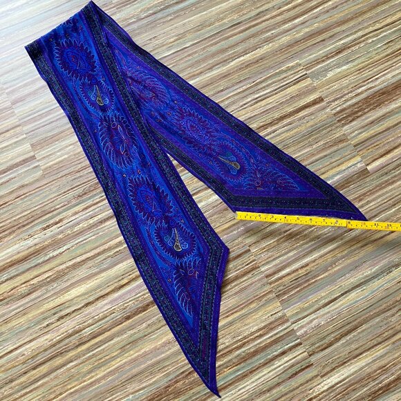 Liz Claiborne Silky Scarf Pointed End Blue Paisley Vintage Hair Bow Tie Headband - Picture 6 of 6